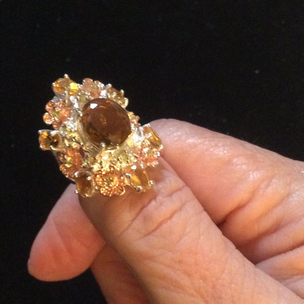 Genuine Cognac Quartz, Citrine & Peridot Ring - Picture 5 of 10